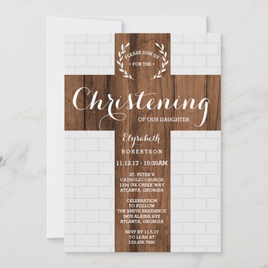 Invitation Christening, Croix, Dédication Baptême (Devant)