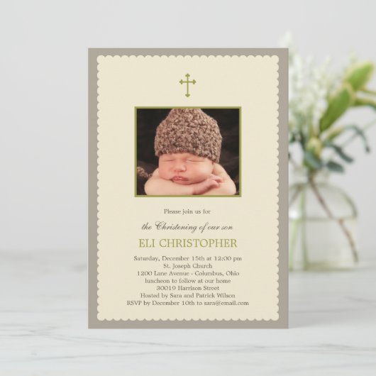 Invitation Christening Frame - Tan (Debout devant)
