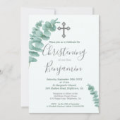 Invitation Christening Garçon Eucalyptus Verdure Moderne (Devant)