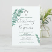 Invitation Christening Garçon Eucalyptus Verdure Moderne (Debout devant)