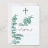 Invitation Christening Garçon Eucalyptus Verdure Moderne (Dos)