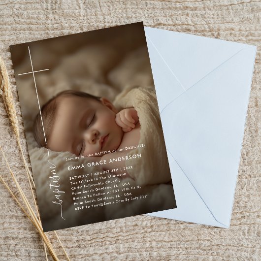 Invitation Christening moderne | Baptême photo neutre pour le