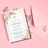 Invitation Christening pampas herbe rose blush marbre fille