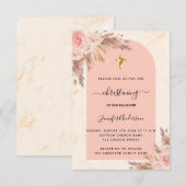 Invitation Christening pampas herbe rose rose marbre fille (Devant / Derrière)