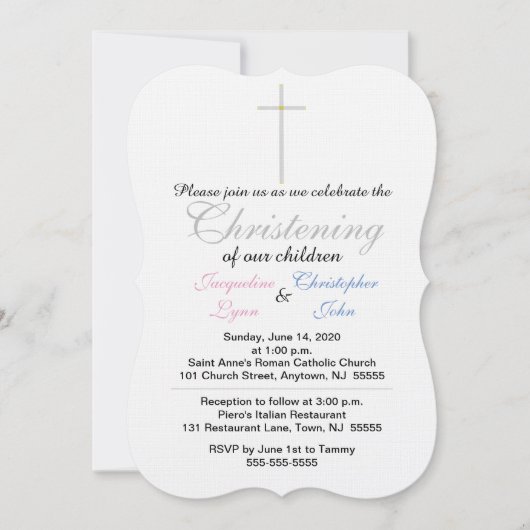 Invitation Christening Pink Blue Twins (Devant)