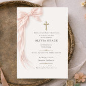 Invitation Christening Pink Bow 