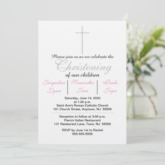 Invitation Christening Pink Triplets (Debout devant)