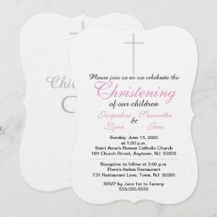 Invitation Christening Pink Twins
