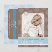 INVITATION CHRISTENING :: pois polka - bleu (Devant / Derrière)