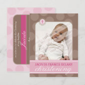 INVITATION CHRISTENING :: pois polka - rose (Devant / Derrière)