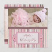 Invitation Christening rose et Brown (Devant / Derrière)