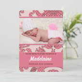 Invitation Christening rose et Brown pour fille avec photo (Debout devant)