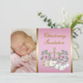 Invitation Christening rose et or (Debout devant)