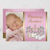 Invitation Christening rose et or (Devant / Derrière)