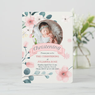 Invitation Christening rose pour les fleurs de bambins de la