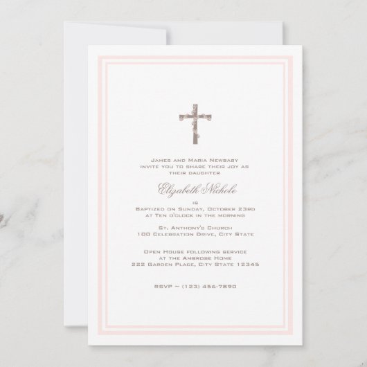 Invitation Christening Soft Rose et Brown (Devant)