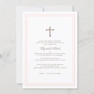 Invitation Christening Soft Rose et Brown