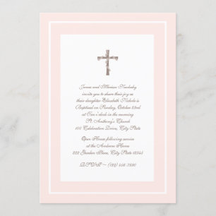 Invitation Christening Soft Rose et Brown