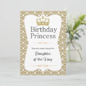 Invitation Christian Anniversaire Princesse Blanc et Or Damas (Debout devant)