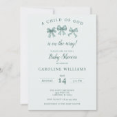 Invitation Christian Baby Coquette Bows Enfant de Dieu Vert (Devant)