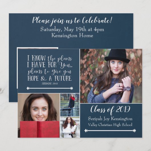 Invitation Christian Bible Verse Graduation Photo Collage (Devant / Derrière)