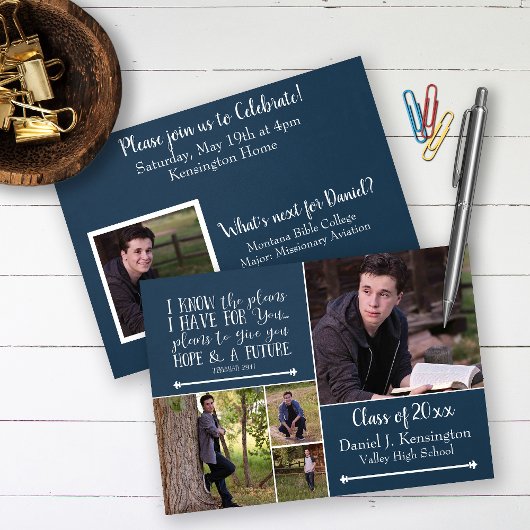 Invitation Christian Bible Verse Graduation Photo Collage