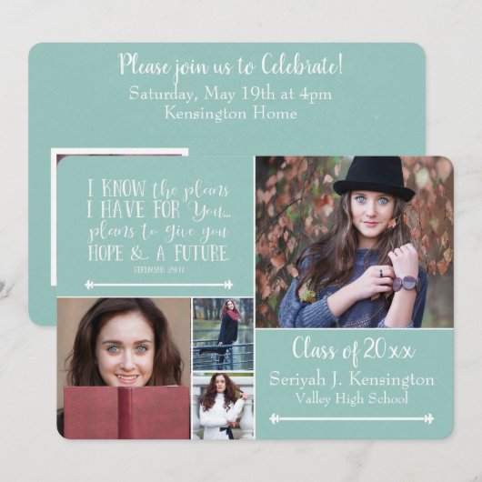 Invitation Christian Bible Verse Graduation Photo Collage (Devant / Derrière)