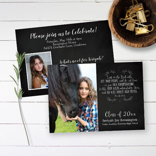 Invitation Christian Bible Verse Rustic Graduation Photo