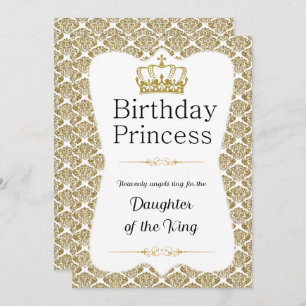 Invitation Christian Birthday Princess Gold Damask