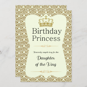 Invitation Christian Birthday Princess Gold et Cream Damask