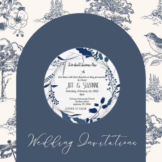 Invitation Christian Blue Floral Wreath Two Devient un
