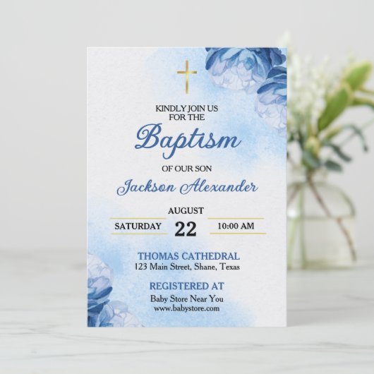 Invitation Christian Boy Baptême (Debout devant)