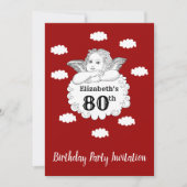 Invitation Christian Cherub Angel Joyeux 80e Anniversaire Rou (Devant)