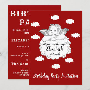 Invitation Christian Cloud Angel Joyeux 80e Anniversaire Roug