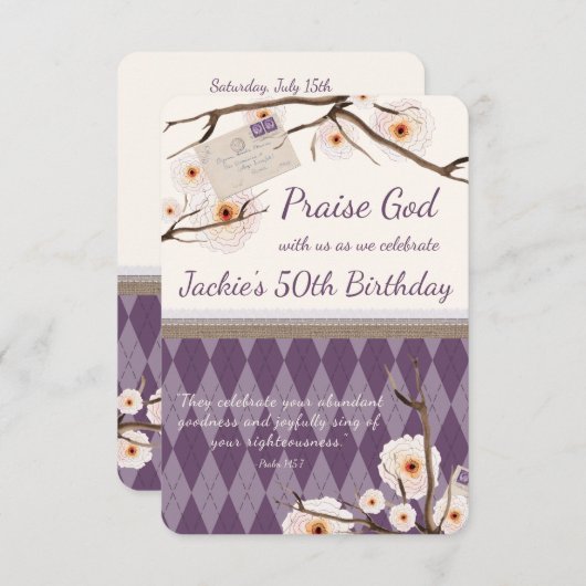 Invitation Christian Floral Écriture d'anniversaire (Devant / Derrière)