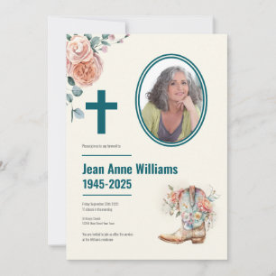 Invitation Christian Funeral Cowgirl Boot & Roses   4 Photo