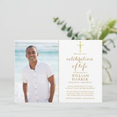 Invitation Christian Gold Célébration de la vie Funéraire Pho (Debout devant)