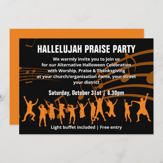 Invitation Christian Halloween PRAISE PARTY (Devant / Derrière)