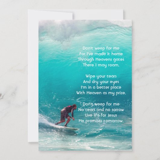 Invitation Christian  Memorial  Service Wave Surfer Water (Dos)