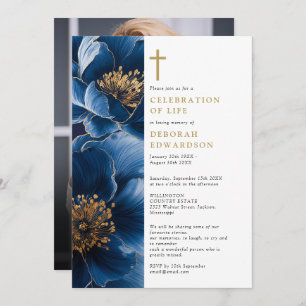 Invitation Christian Navy Blue Célébration De La Vie Photo