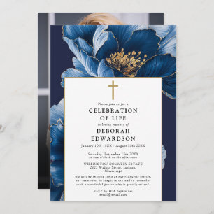 Invitation Christian Navy Blue Célébration De La Vie Photo