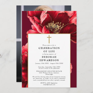 Invitation Christian Red Elegant Célébration De La Vie Photo