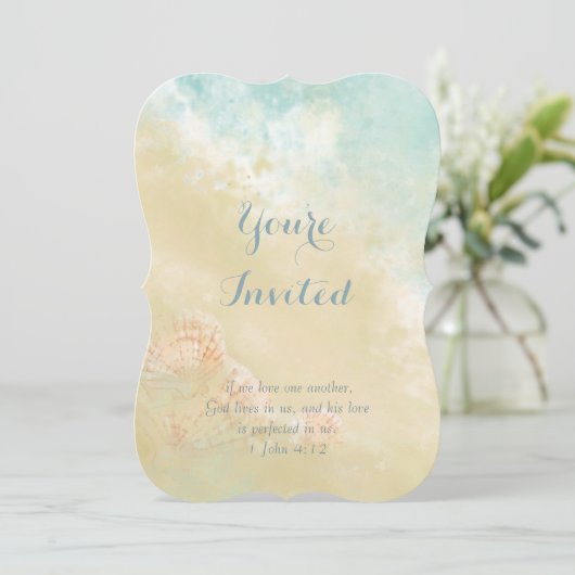 Invitation Christian Scripture Beach Seashell Destination (Debout devant)