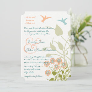 Invitation Christian  Teal Coral Hummingbirds Floral