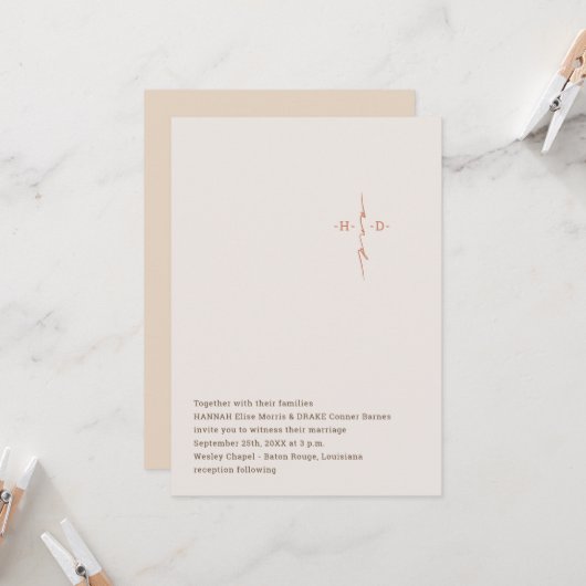 Invitation Christian Wedding Hand Lettered Monogram Cross (Devant/Arrière en situation)