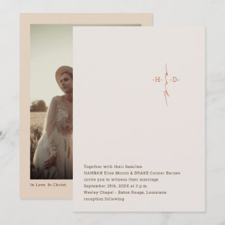 Invitation Christian Wedding Hand Lettered Monogram Cross