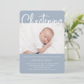 Invitation Christine | Bleu minimal simple avec deux photos (Debout devant)