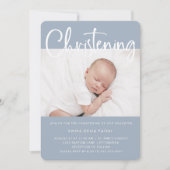 Invitation Christine | Bleu minimal simple avec deux photos (Devant)