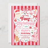 Invitation Christmas 4th Birthday Party Coquette Bow Birthday (Devant)