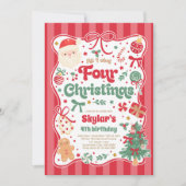 Invitation Christmas 4th Birthday Party Coquette Bow Birthday (Devant)